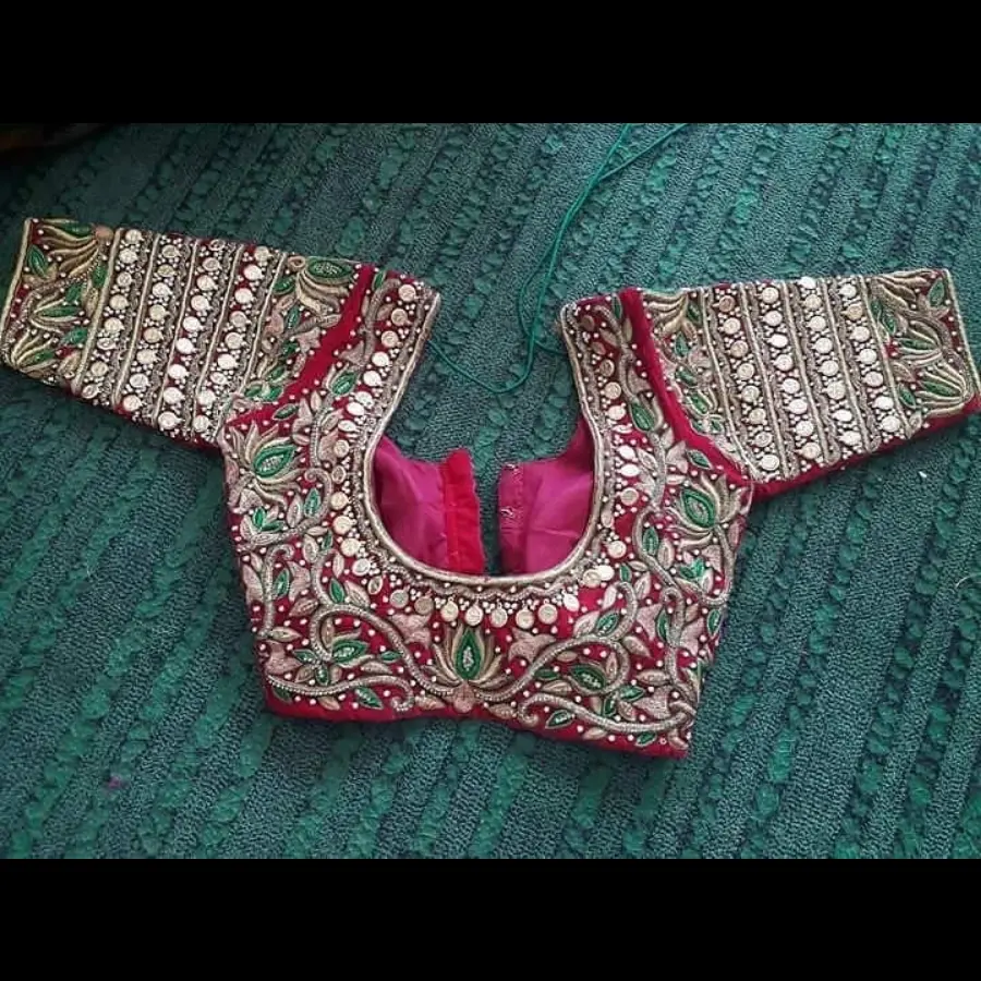 Maroon designer hand zardosi work Designer wedding saree lehenga blouse=43929820889301