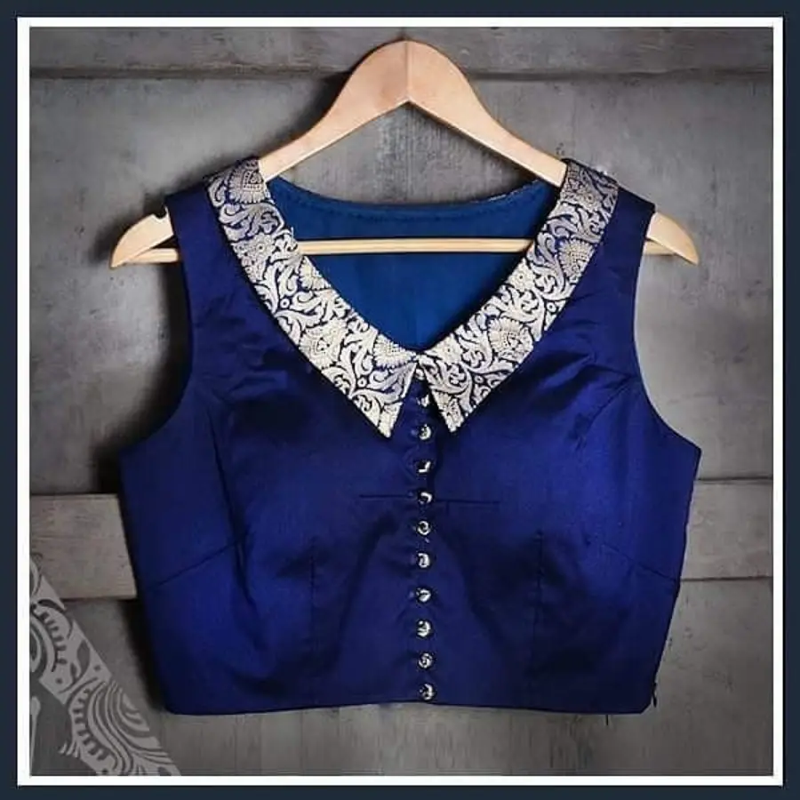 Royal blue plain collar sleeveless jacket blouse for partywear ,lehenga and saree.